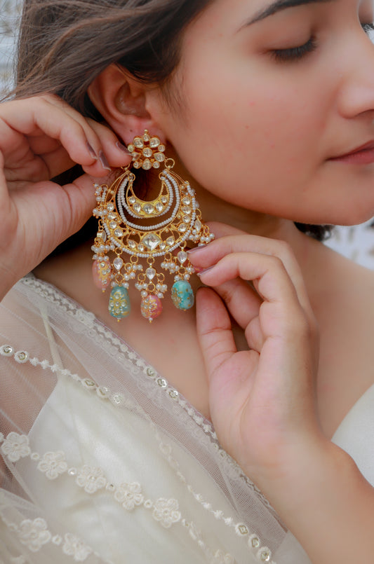 Zive Kundan Multicolor Earrings