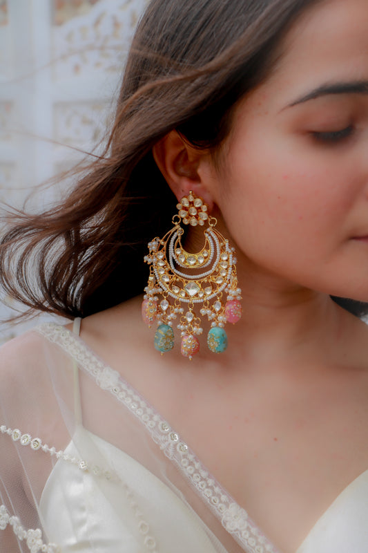 Zive Kundan Multicolor Earrings