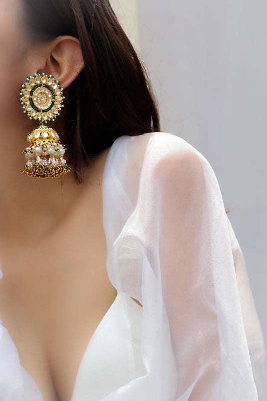 Elisa Green Kundan Jhumka Earrings