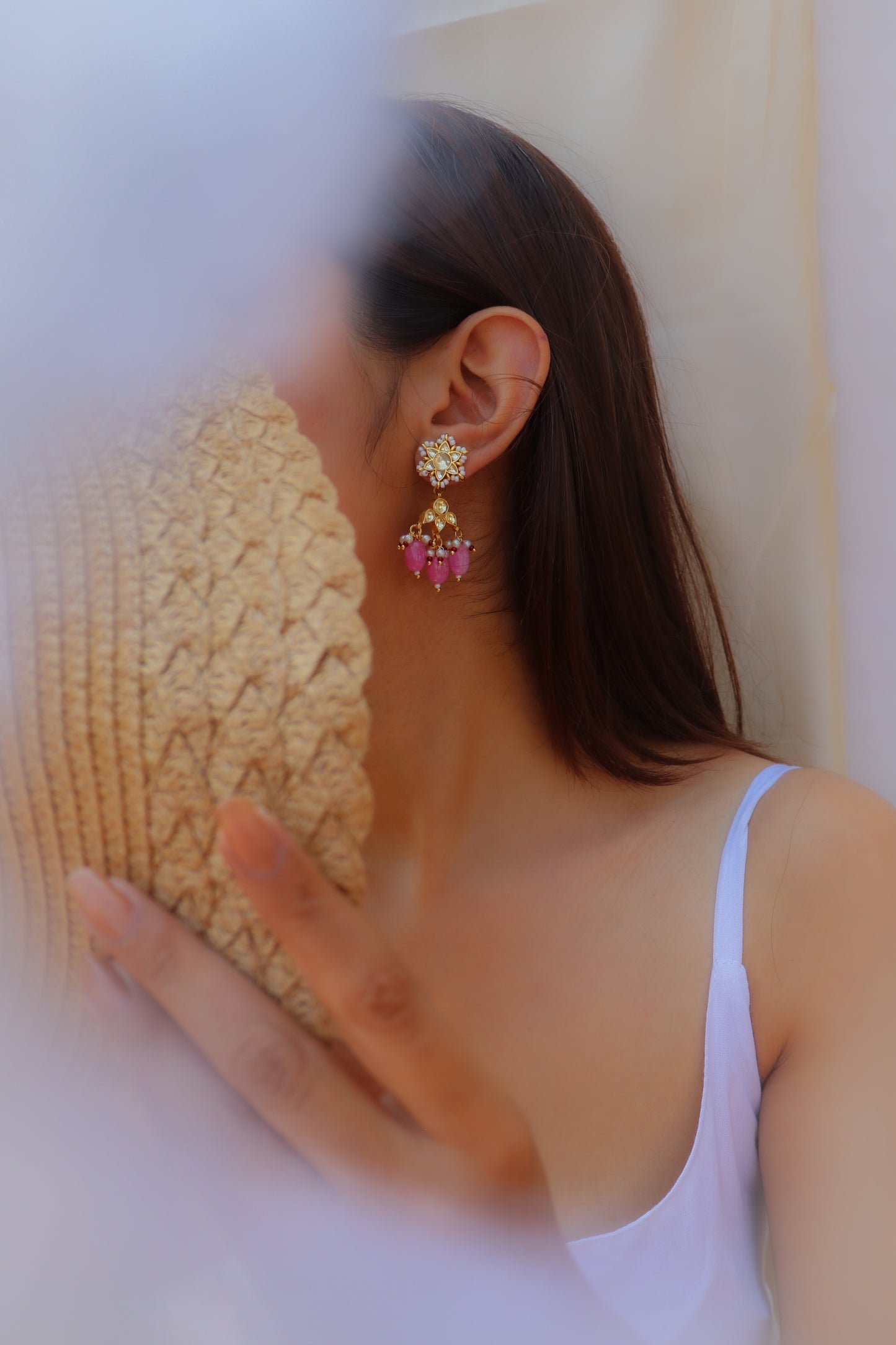 Prisha Pink Kundan Earrings
