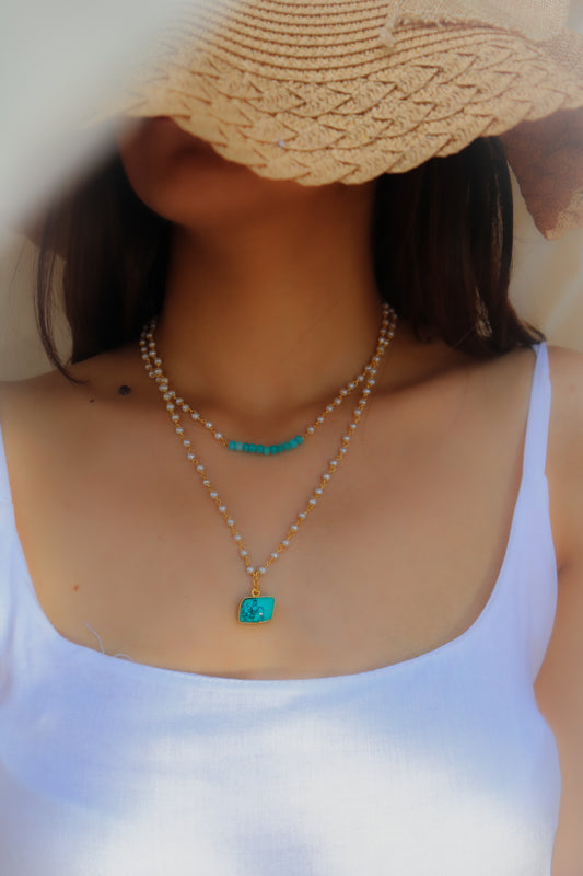 Misha Turquoise Multilayered Necklace