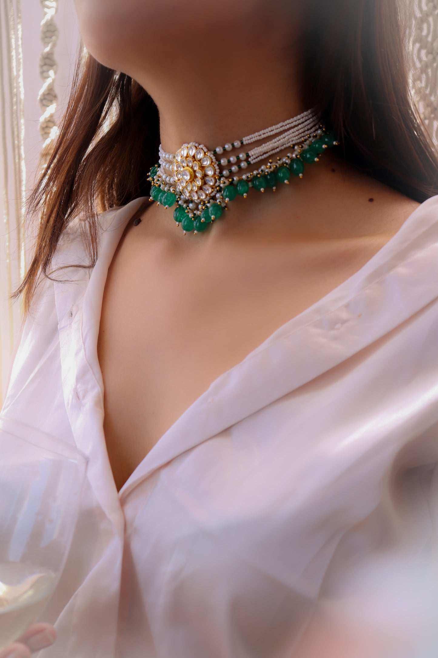 Nigah Kundan Green Choker Necklace