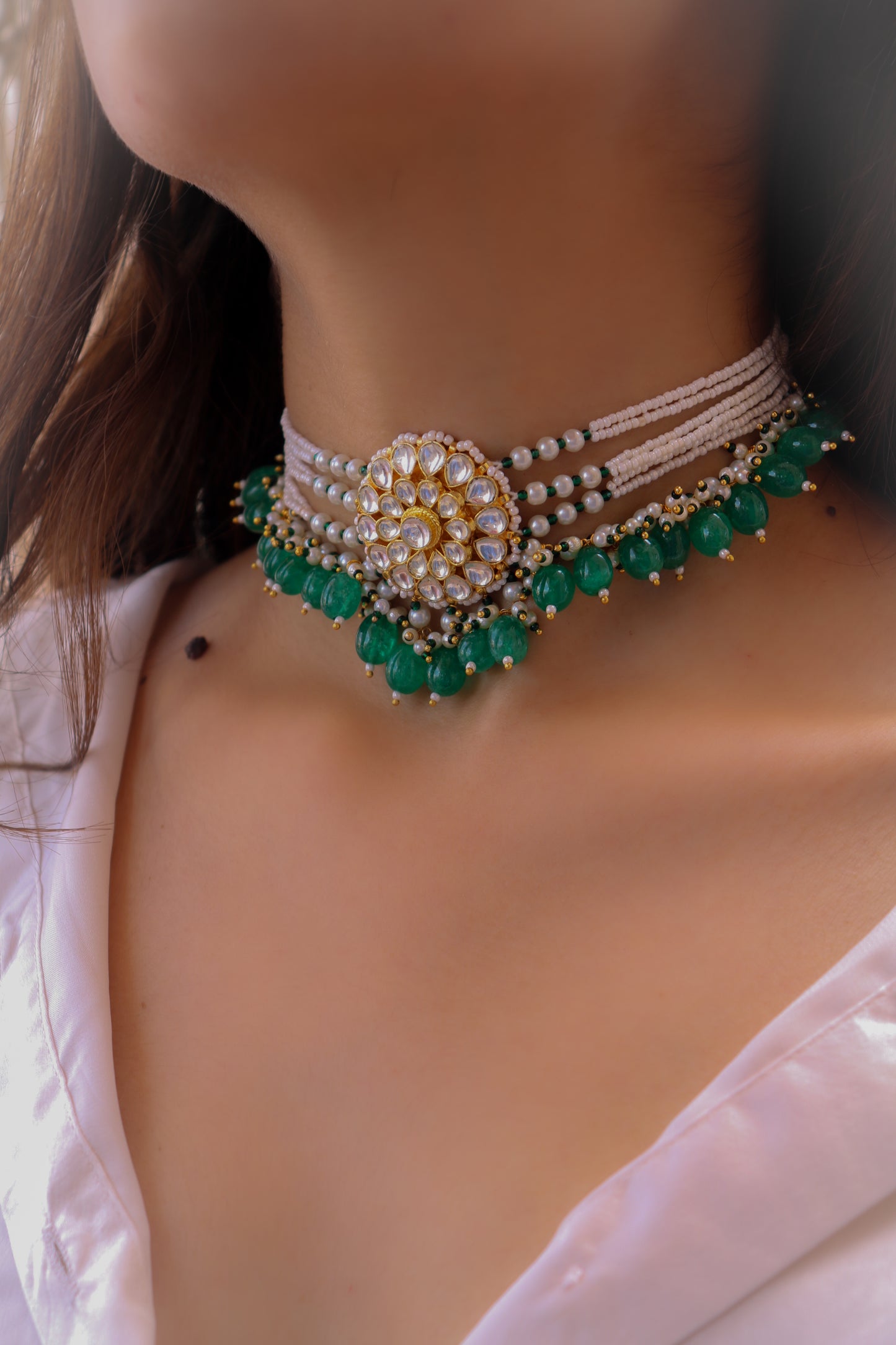 Nigah Kundan Green Choker Necklace