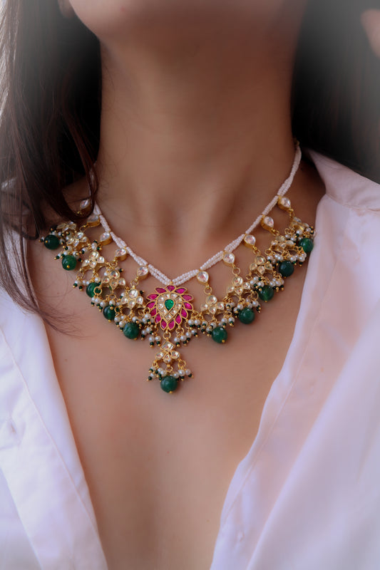 Aminah Green Kundan Necklace