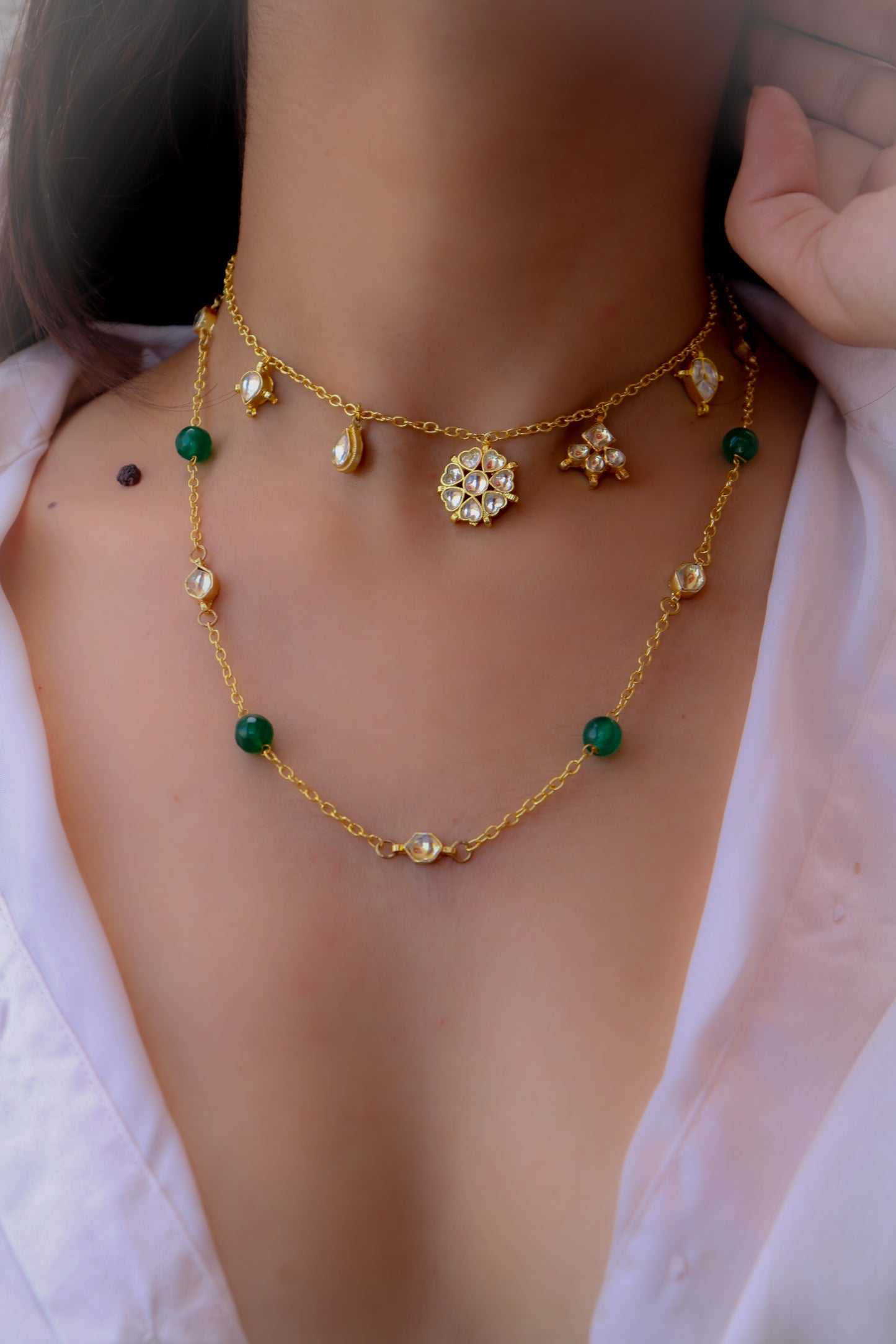 Farley Green Kundan Multilayered Necklace