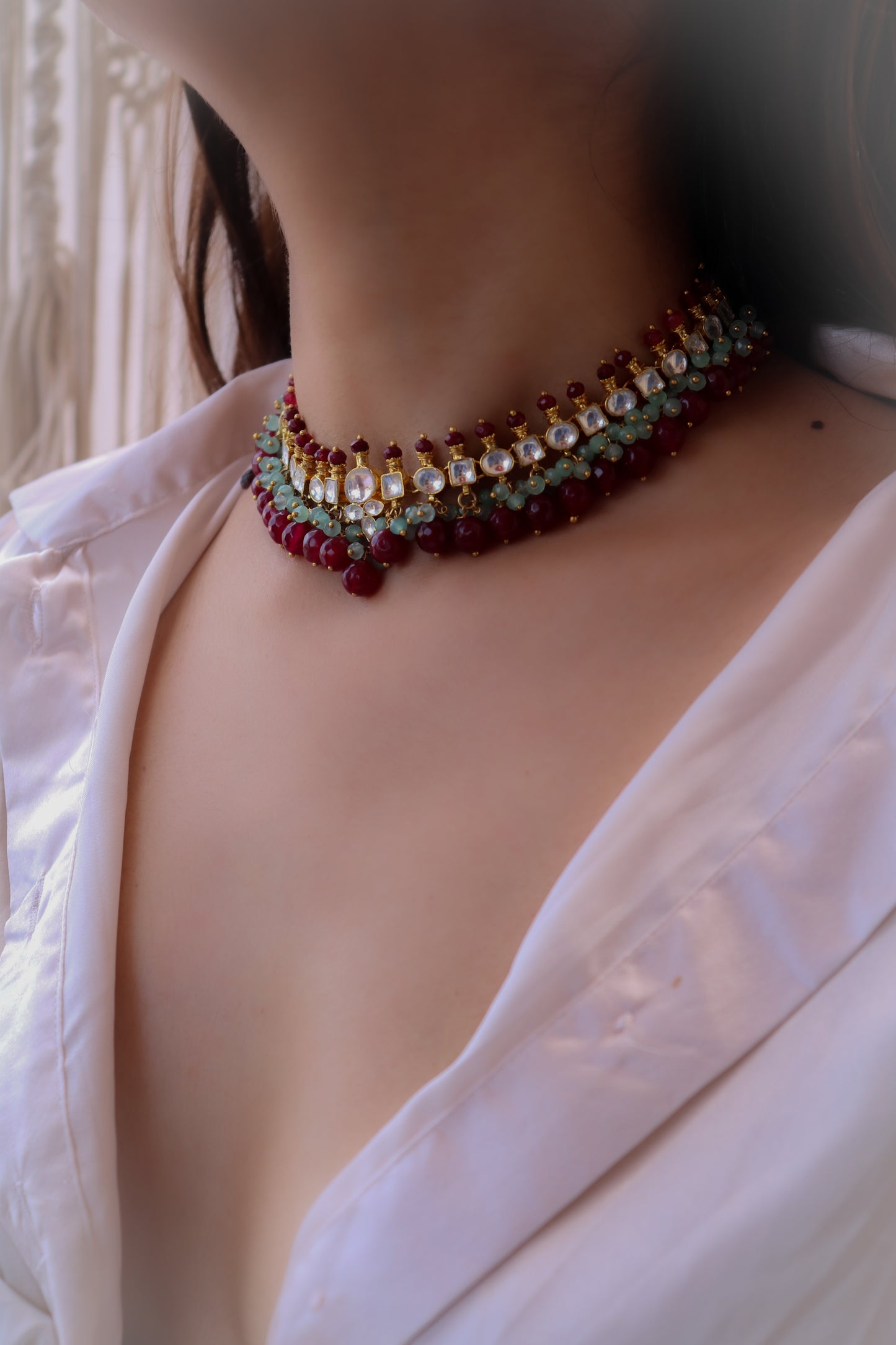 Ramona Red Kundan Necklace Set