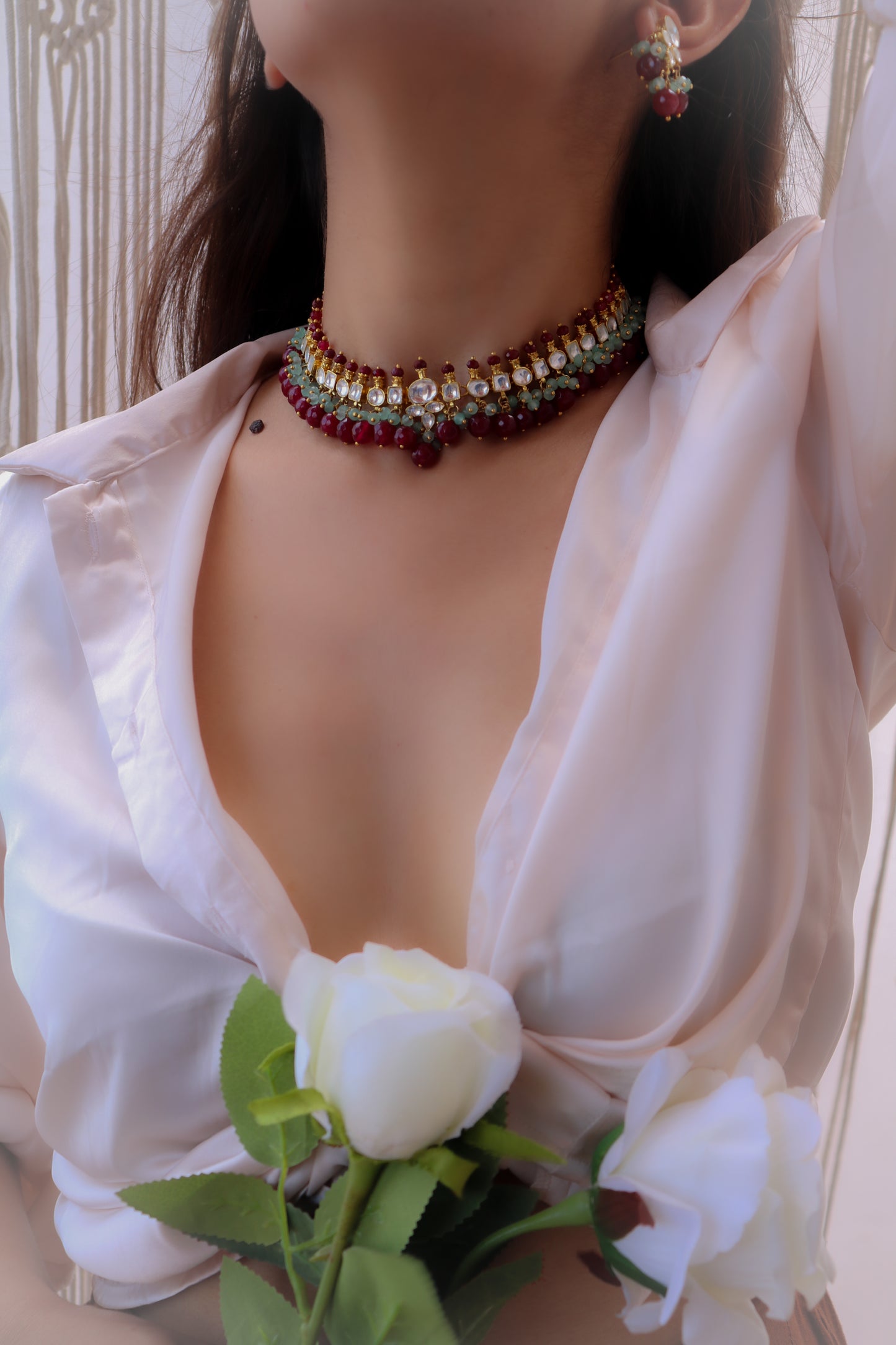 Ramona Red Kundan Necklace Set