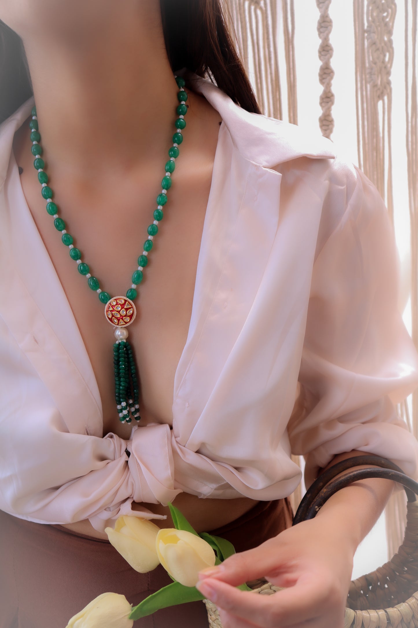Amita Green long Penadnt Necklace