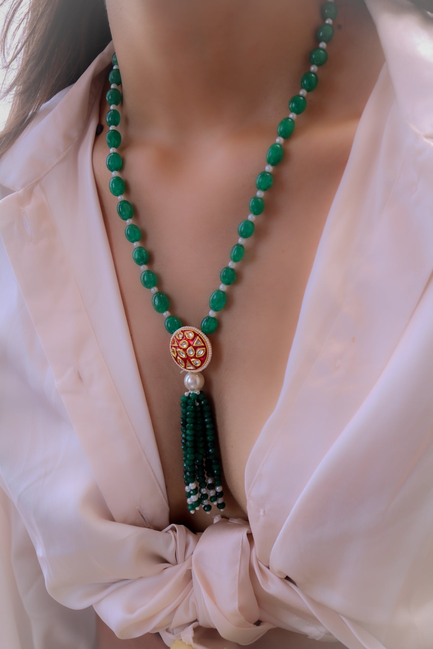 Amita Green long Penadnt Necklace