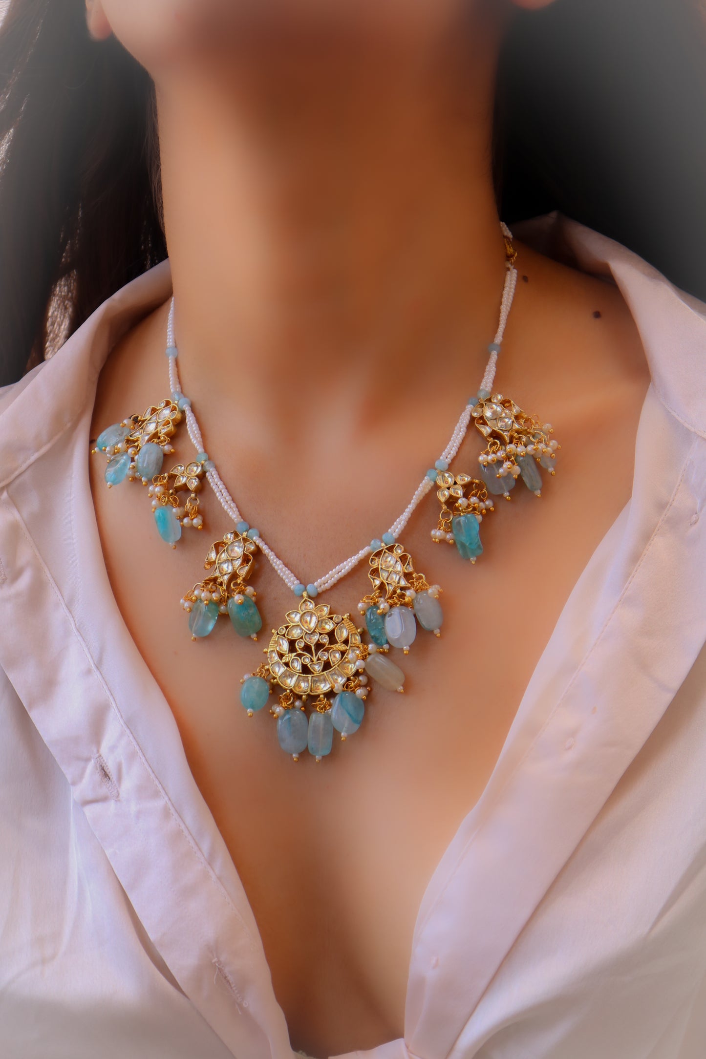 Verna Kundan Blue Necklace