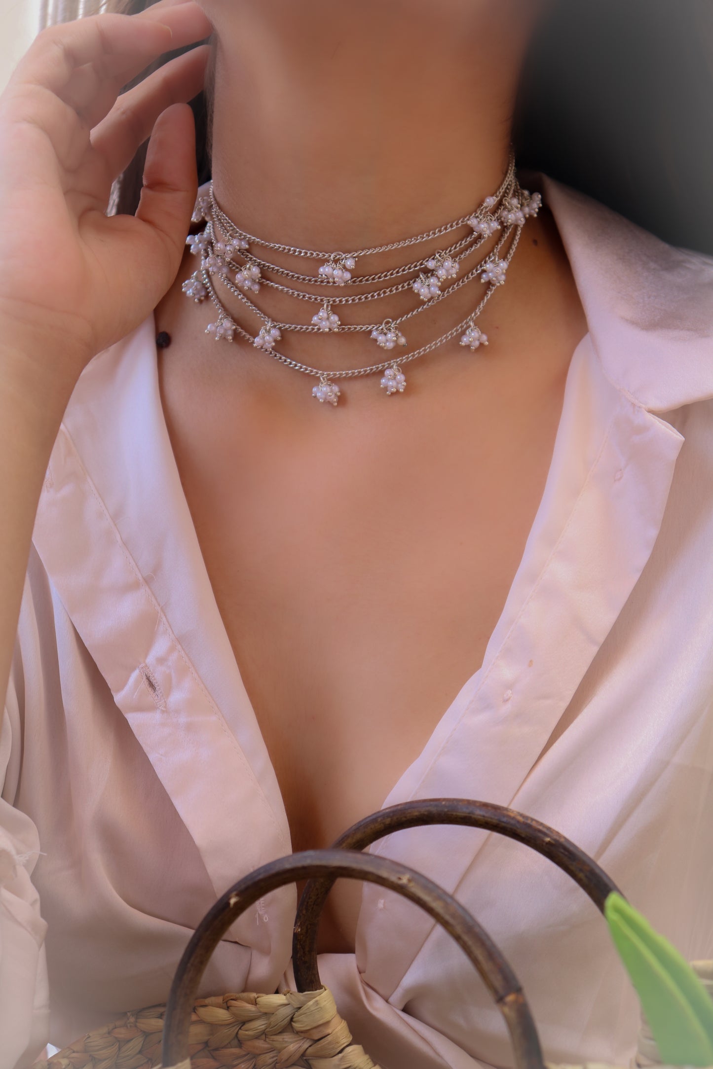 Maura Silver Pearl Choker Necklace