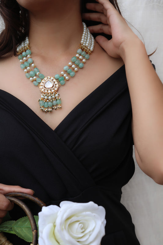 Sejal Mint Kundan Pearl Necklace