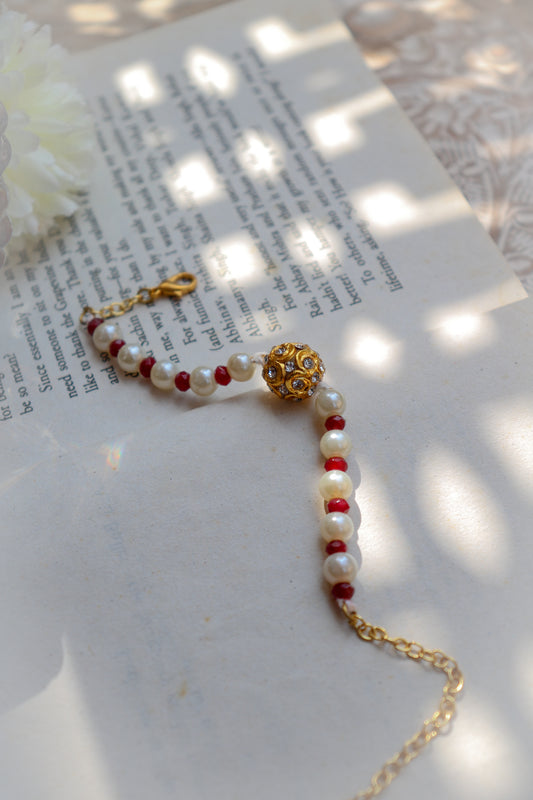 Brinda Red Pearl Bracelet