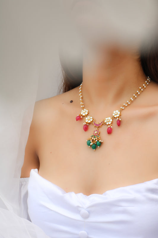 Dwijah Green Kundan Necklace