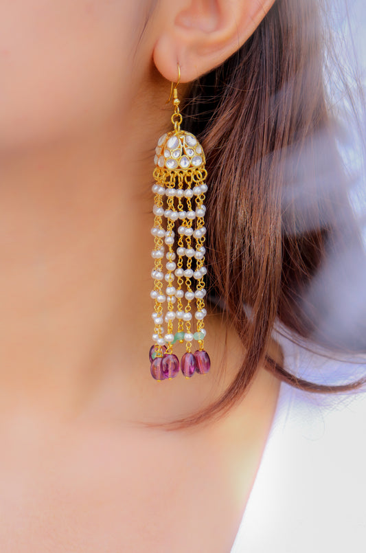 Renee Purple Kundan Jhumka Earrings