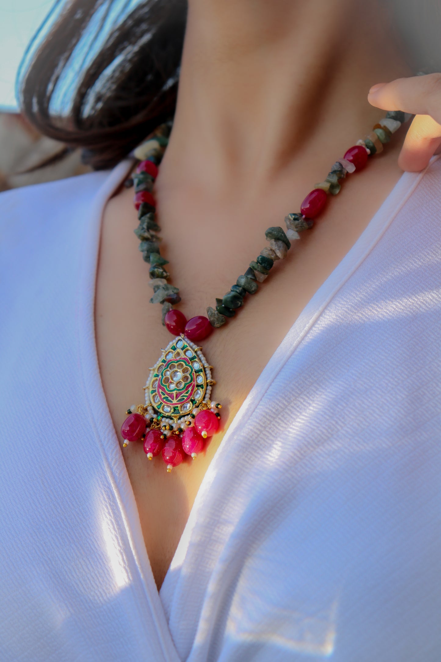 Rutuja Red-Green Pendant Necklace