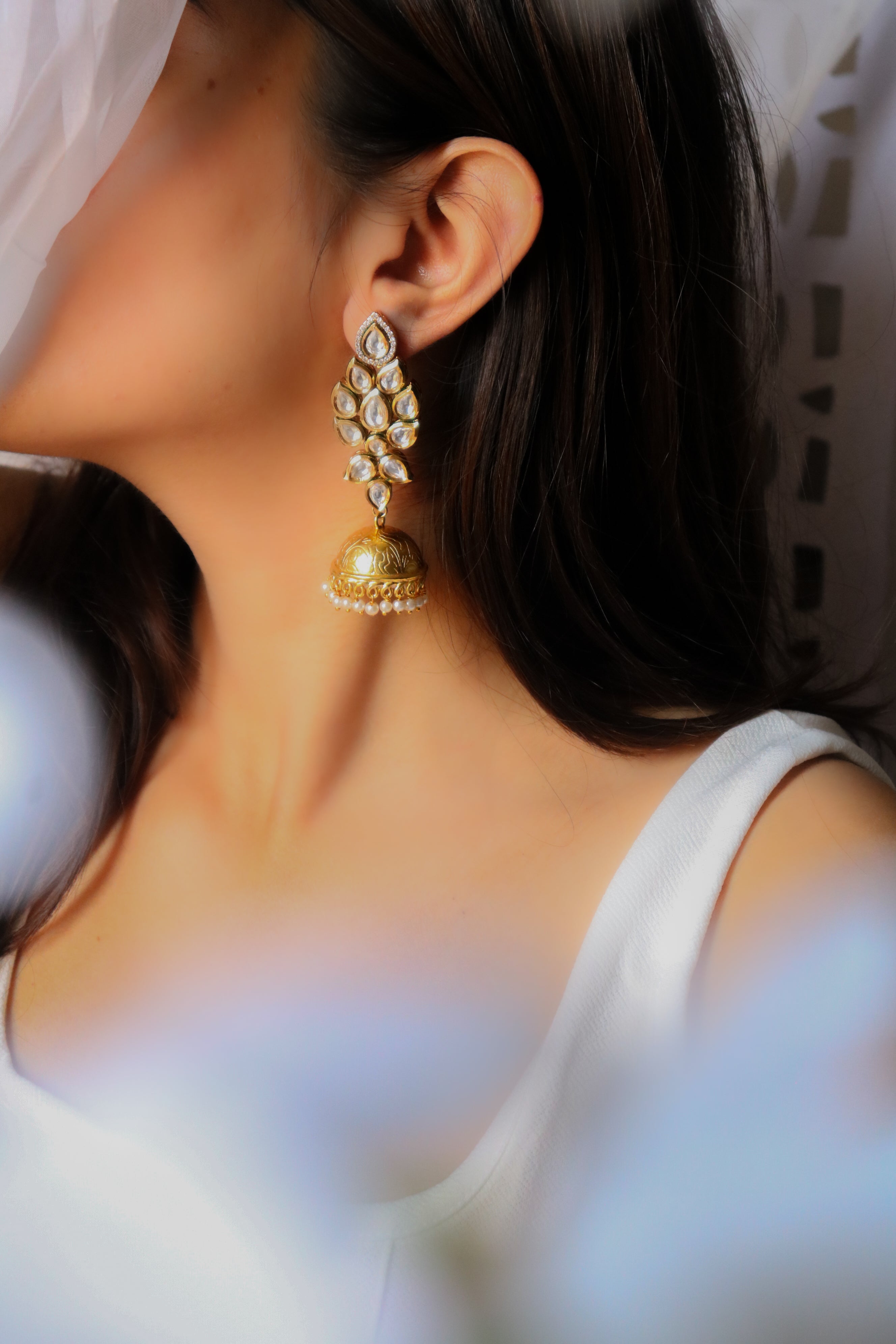 Green and Pink Kundan Jhumka Earrings - Reeya LifeStyle