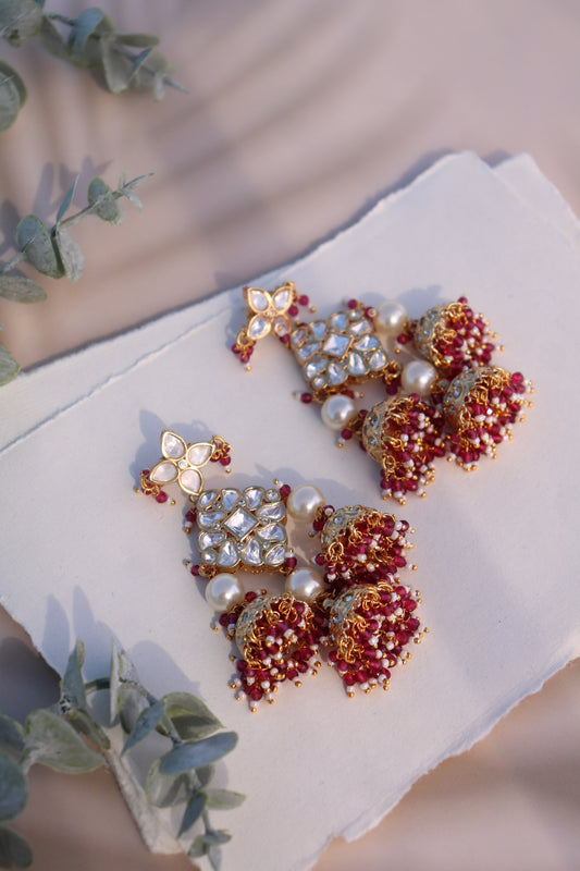 Qirin Red Chandbali Earrings