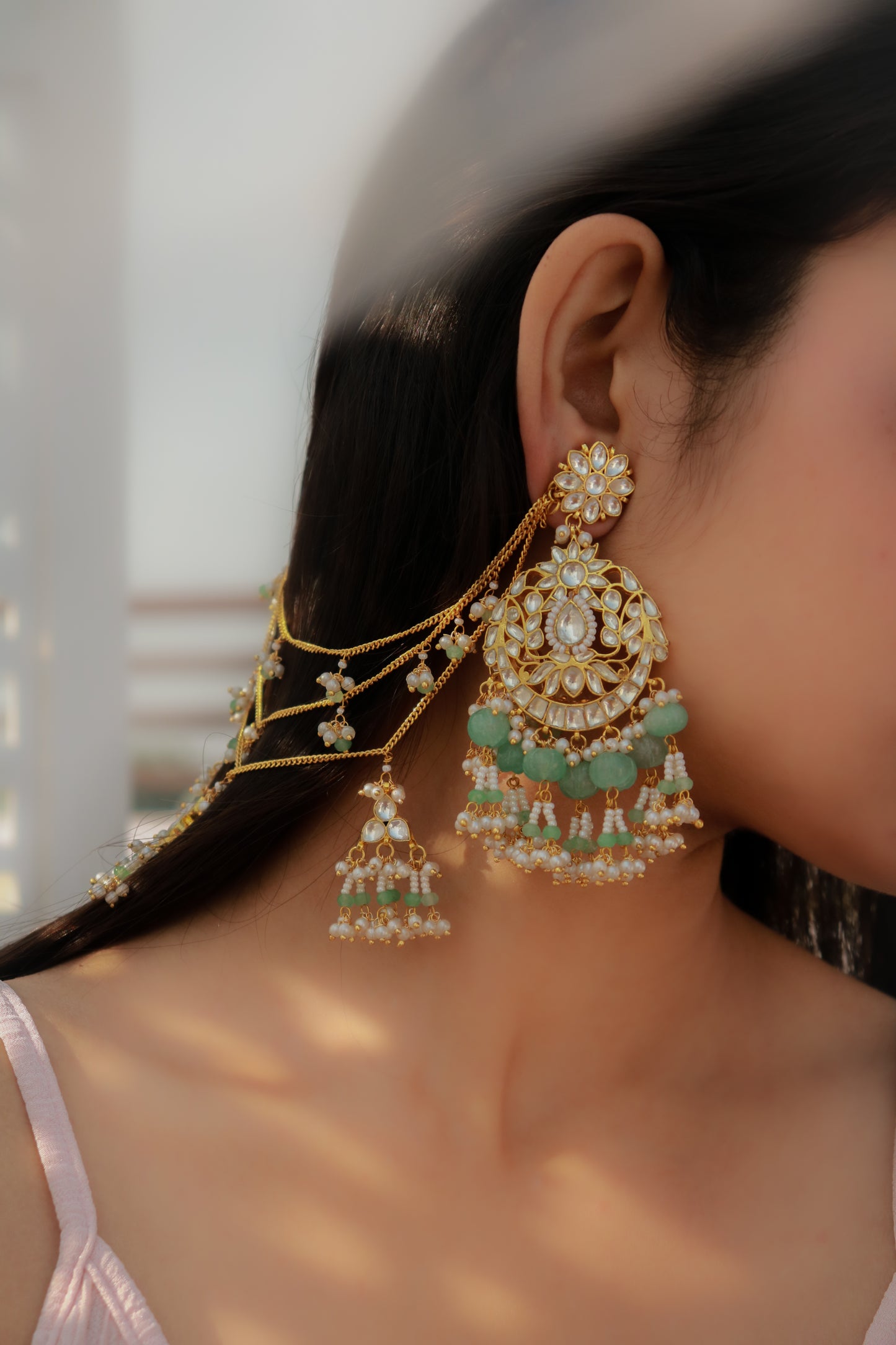 Siddhiksha Mint Chandhbali Kundan Earrings