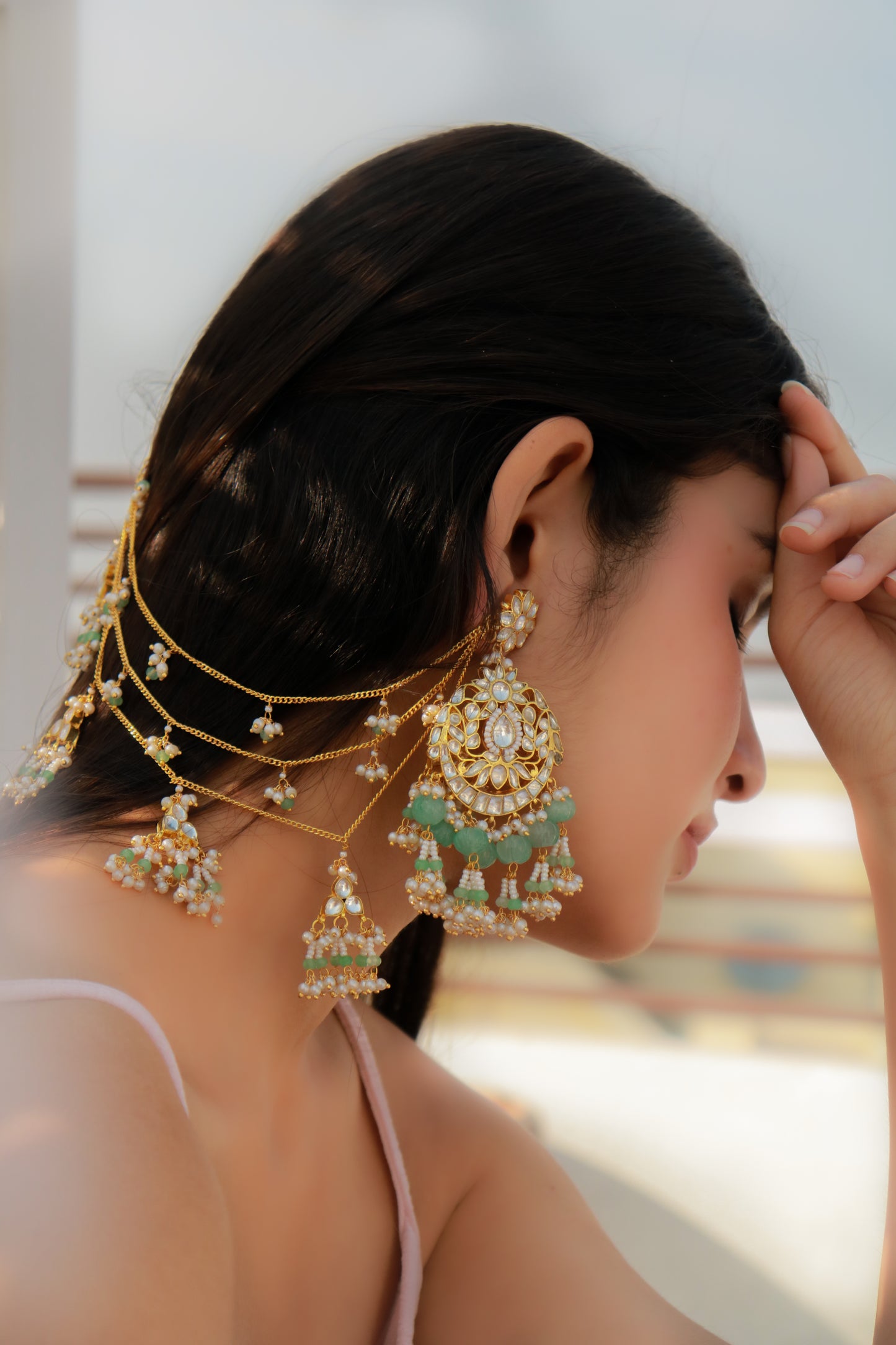 Siddhiksha Mint Chandhbali Kundan Earrings