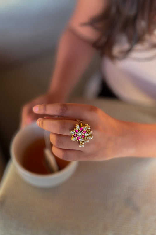 Adheera Pink Kundan Ring