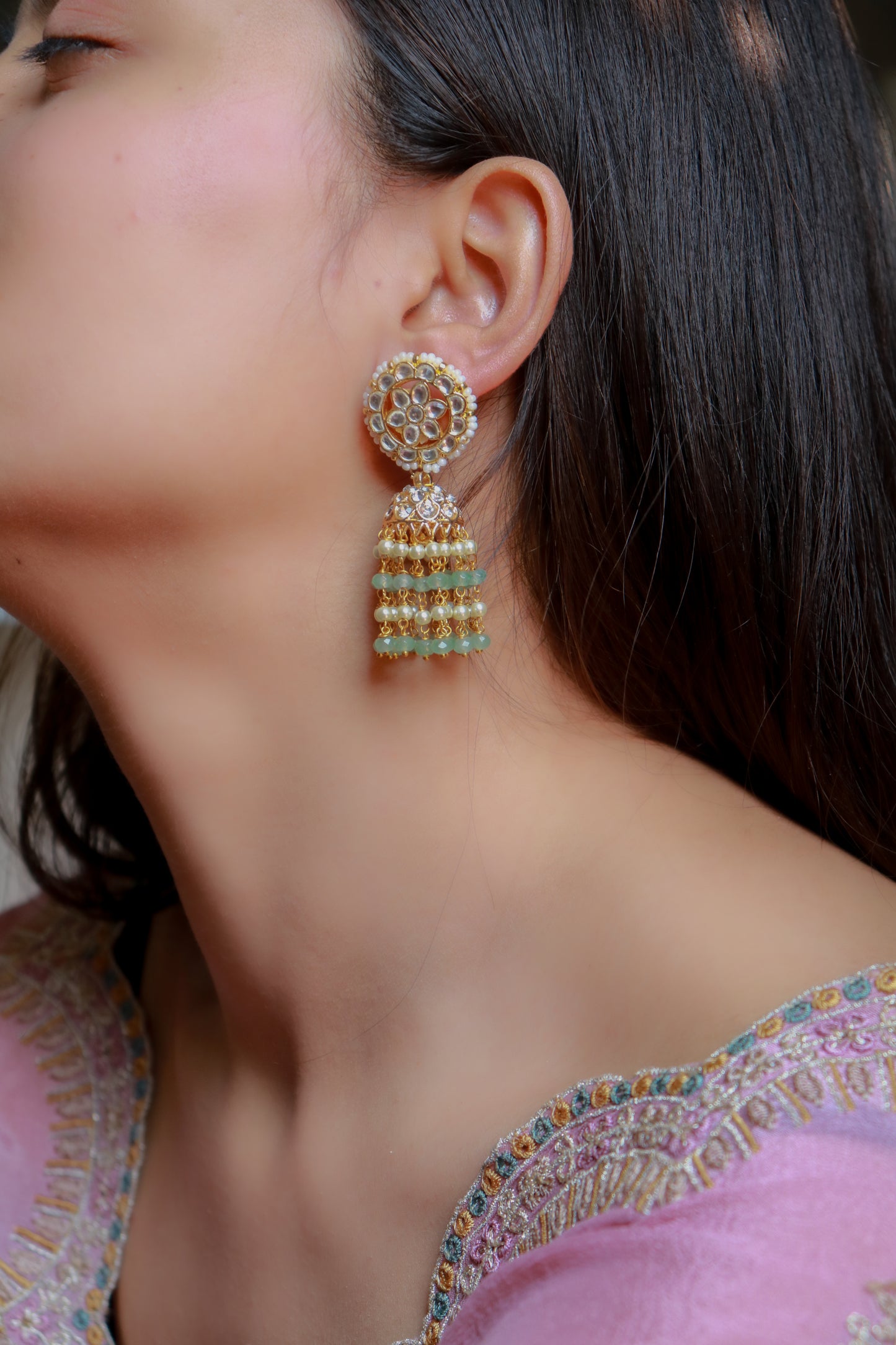 Nyaab Kundan Jhumka Earrings