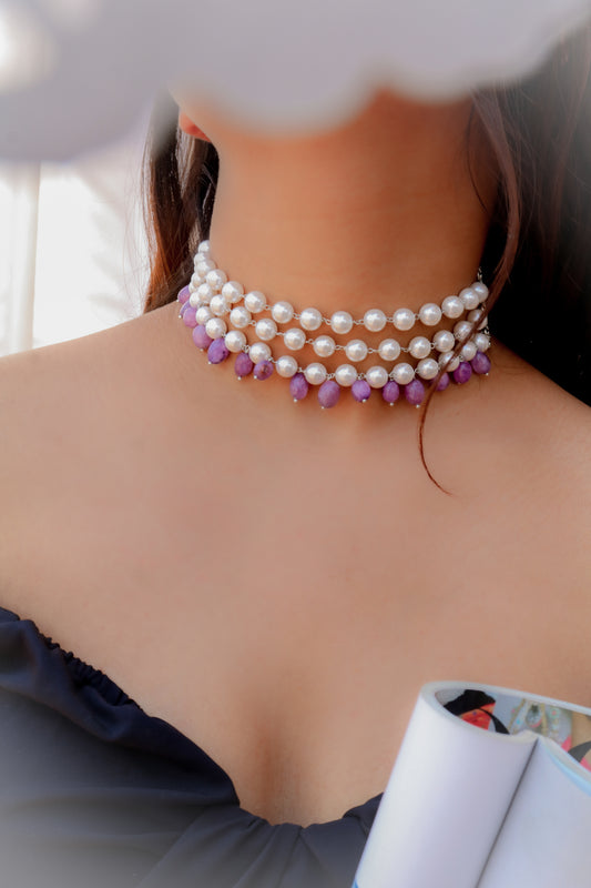 Aarsa Pearl Purple Choker Necklace