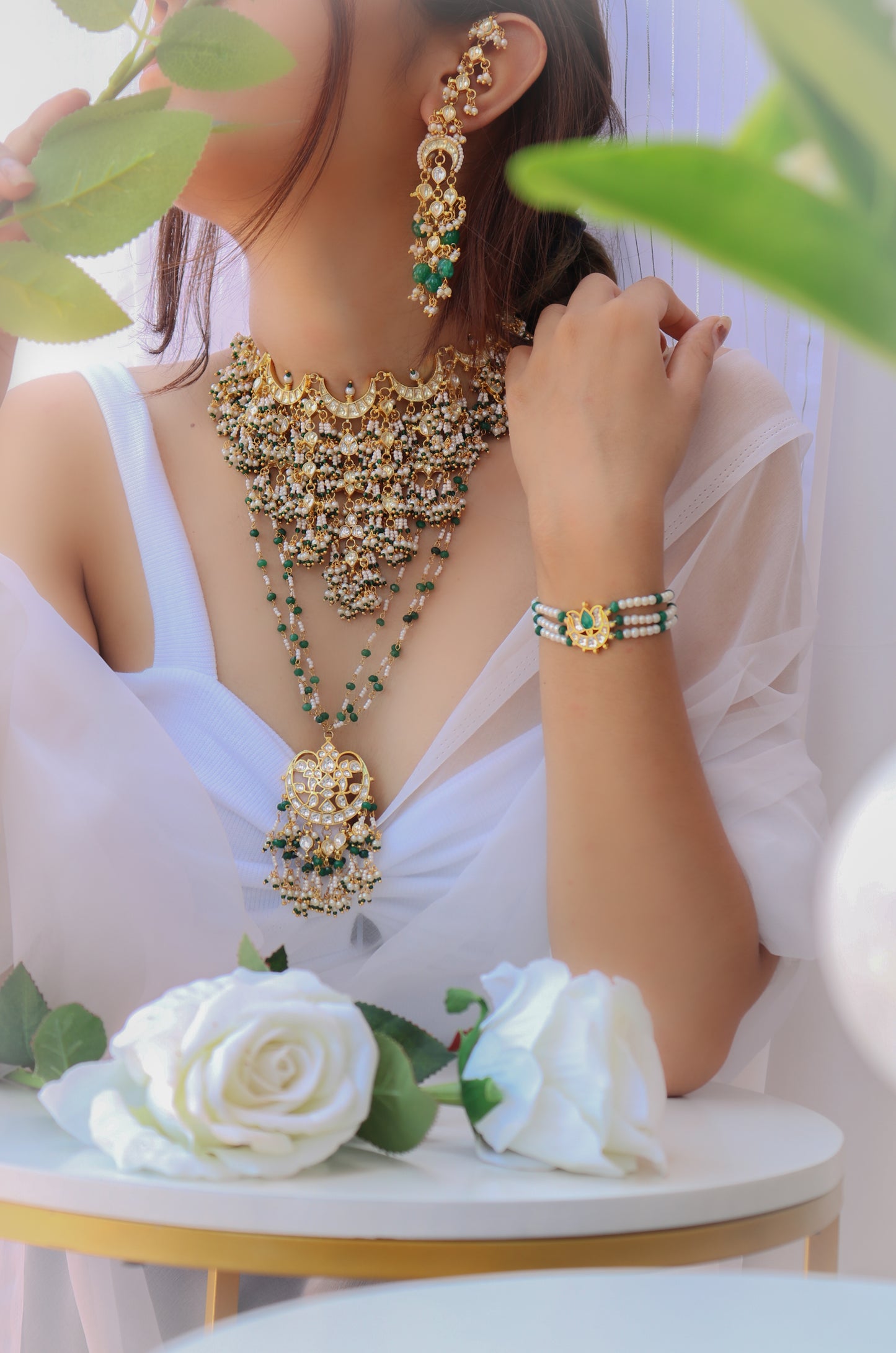 Urooj Green Kundan Jewelry Set