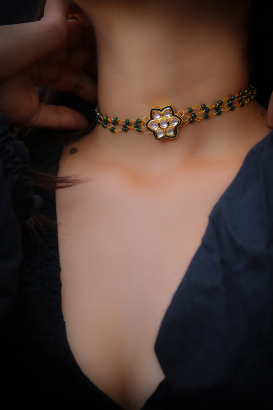 Suma Green Floral Choker Necklace