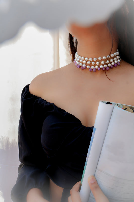 Aarsa Pearl Purple Choker Necklace