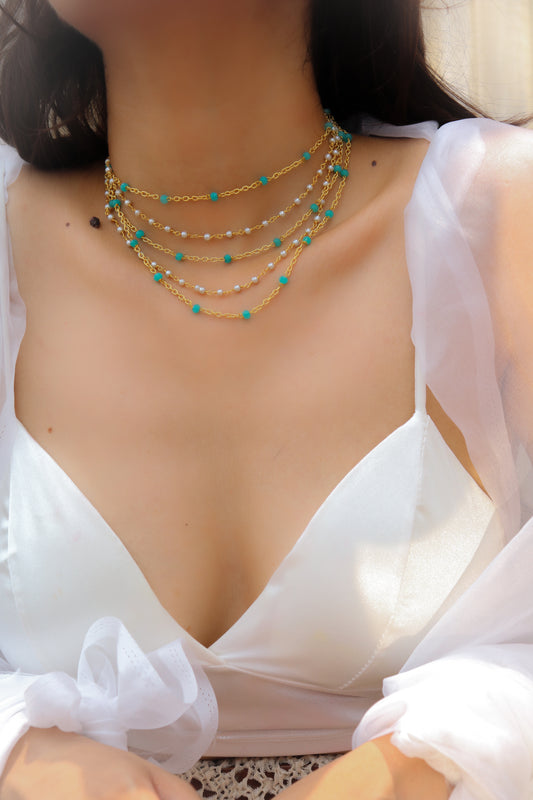 Jensa Turquoise Pearl Choker Necklace