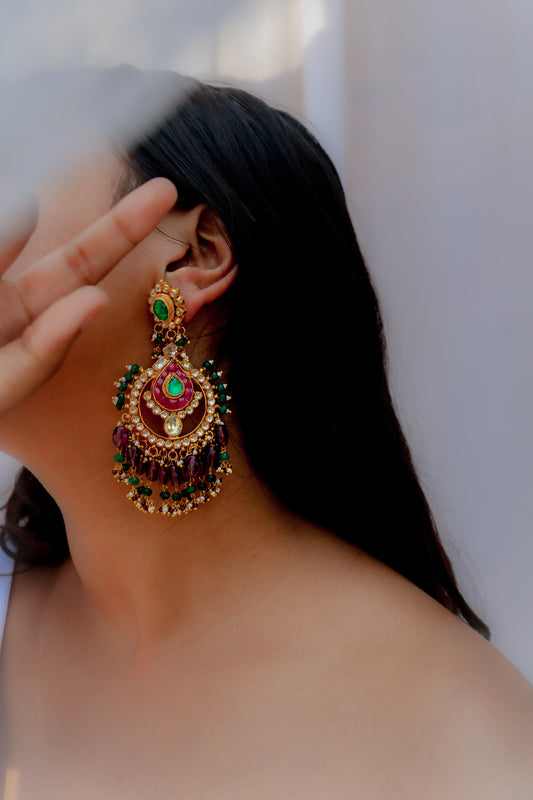 Adhya Green Chandbali Earrings