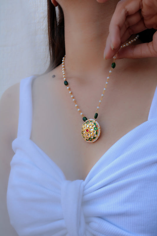 Sravani Green Meenakari Pendant Necklace