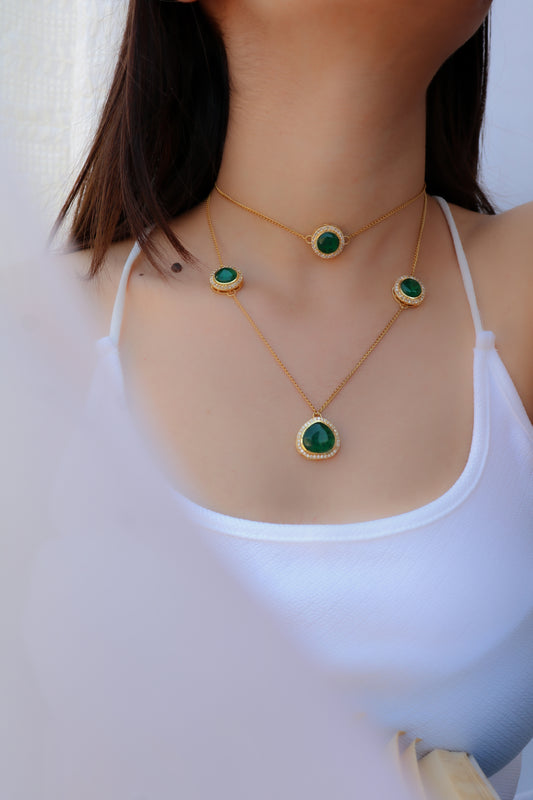 Ava Green Multilayered Necklace