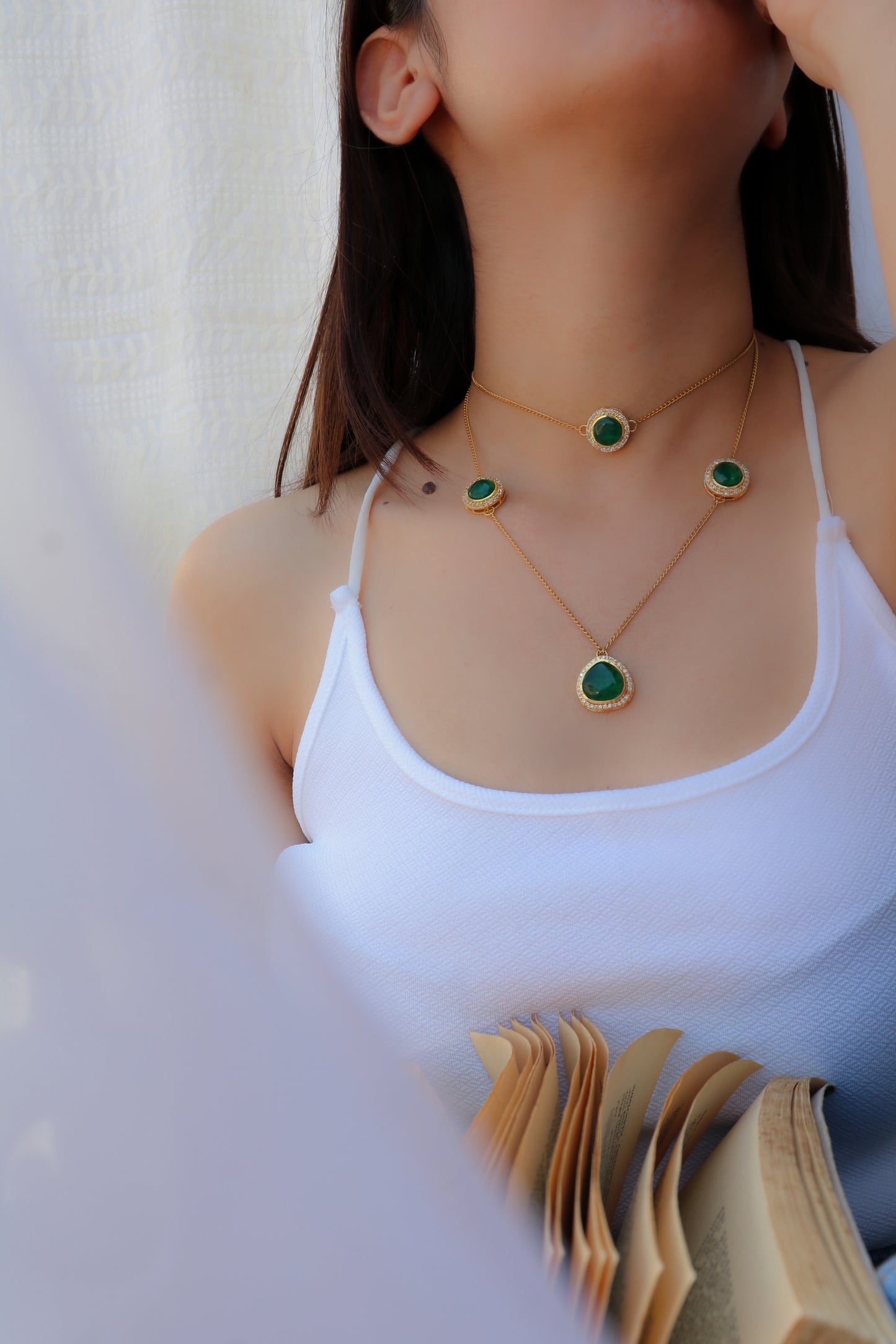 Ava Green Multilayered Necklace