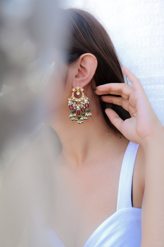 Kashif Purple-Green Kundan Earrings