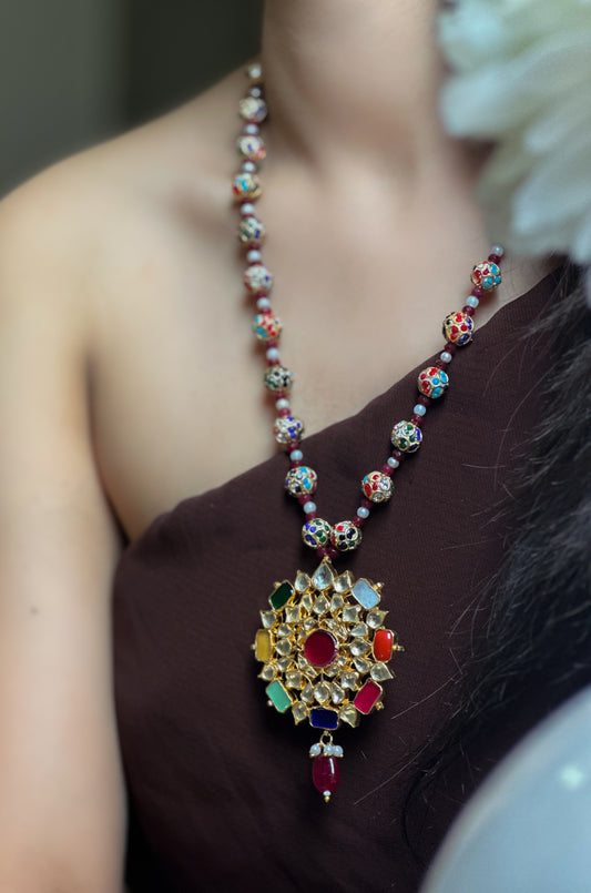 Aabida Multicolor Kundan Pendant Necklace