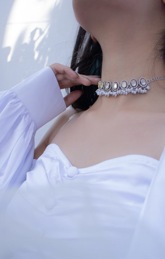 Lunar Glint Polki Choker Necklace