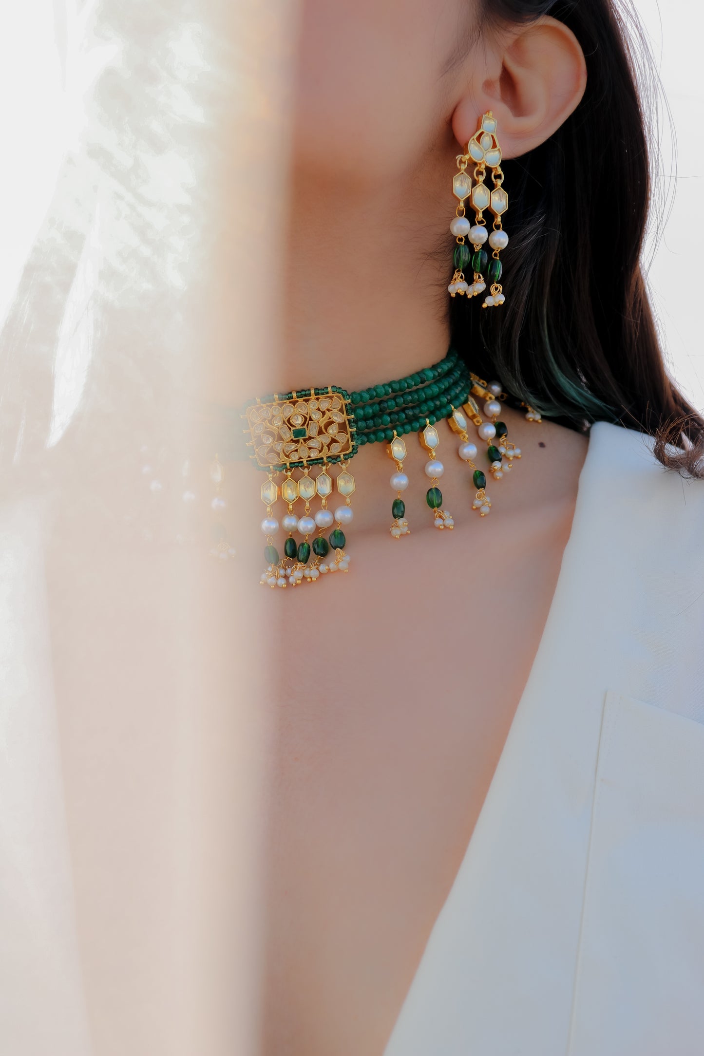 Aqeeba Green Kundan Necklace Set