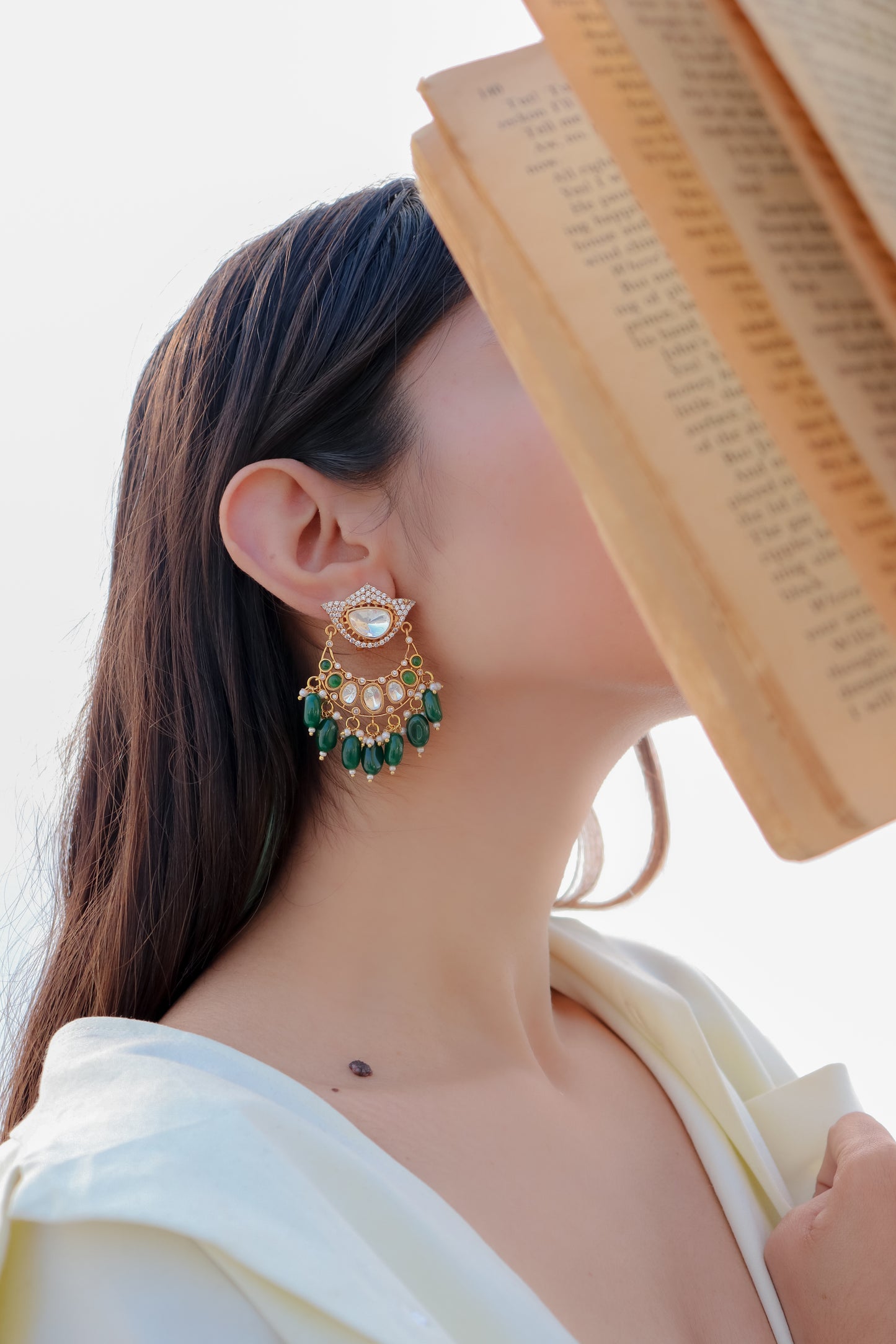 Anvesha Kundan Green Earrings