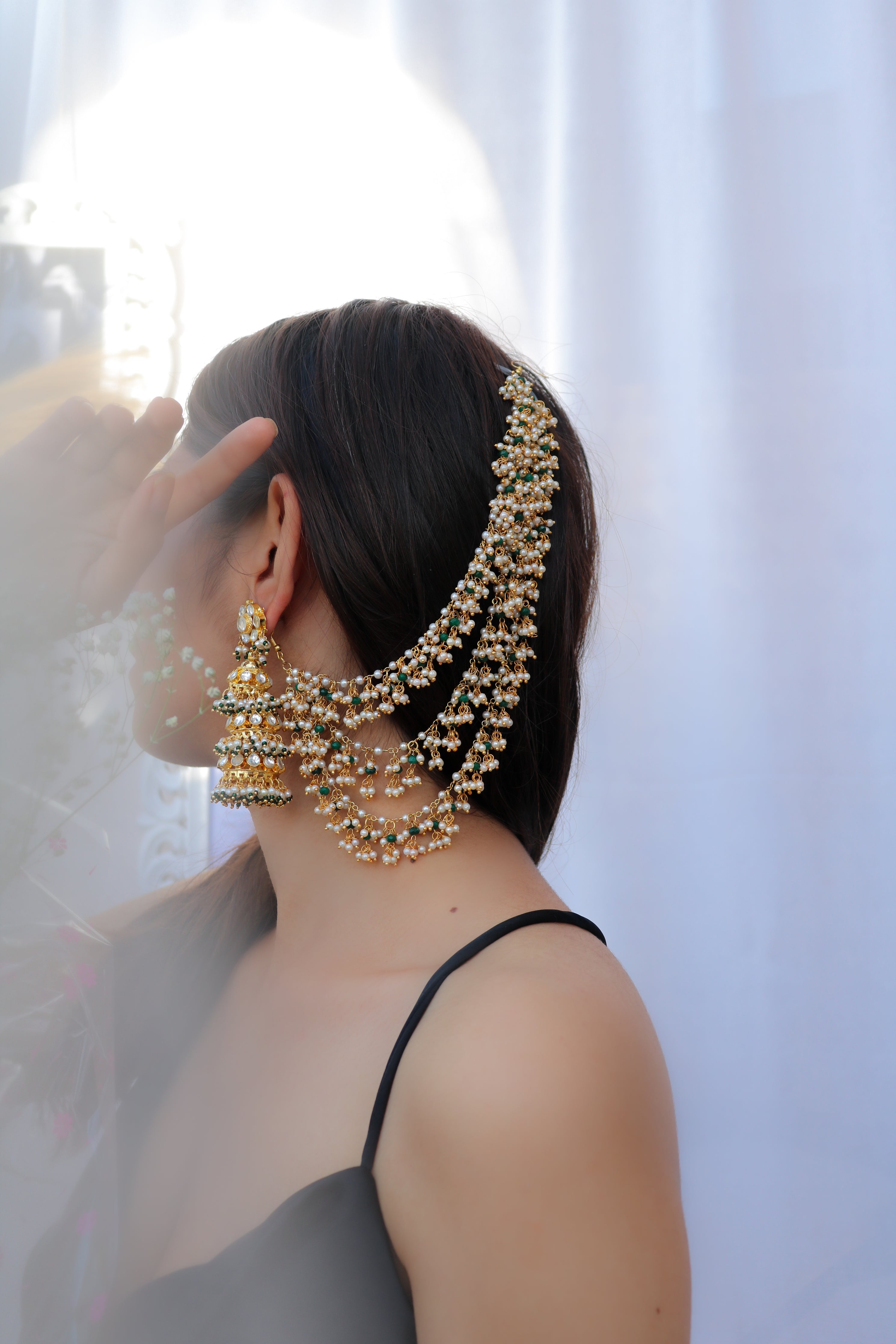 Long Chain Jhumka Earrings for Women  Girls Green  TrishaStorecom