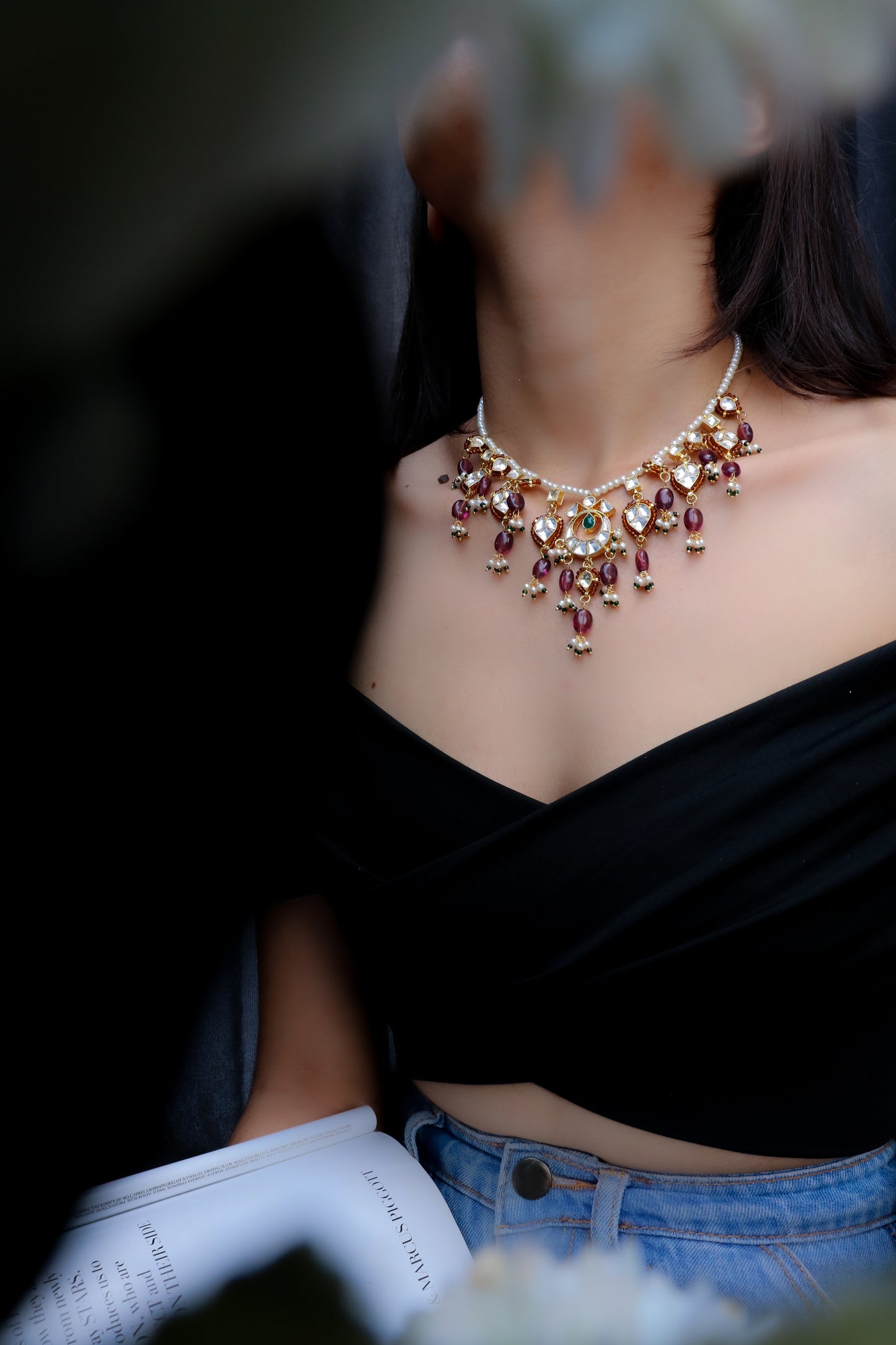 Rifah Kundan Pearls Necklace