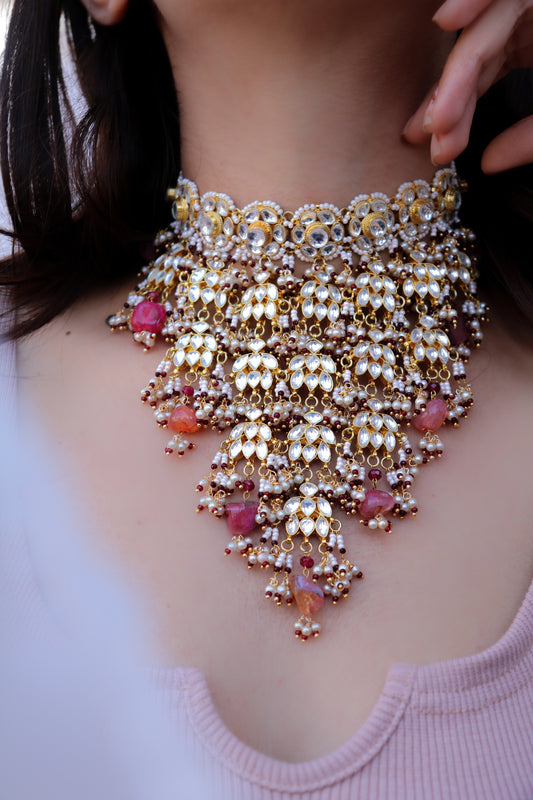 Ojhai Red Kundan Choker Necklace