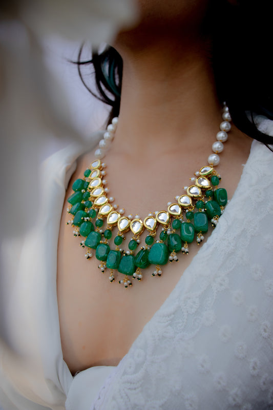 Salsal Green Kundan Necklace