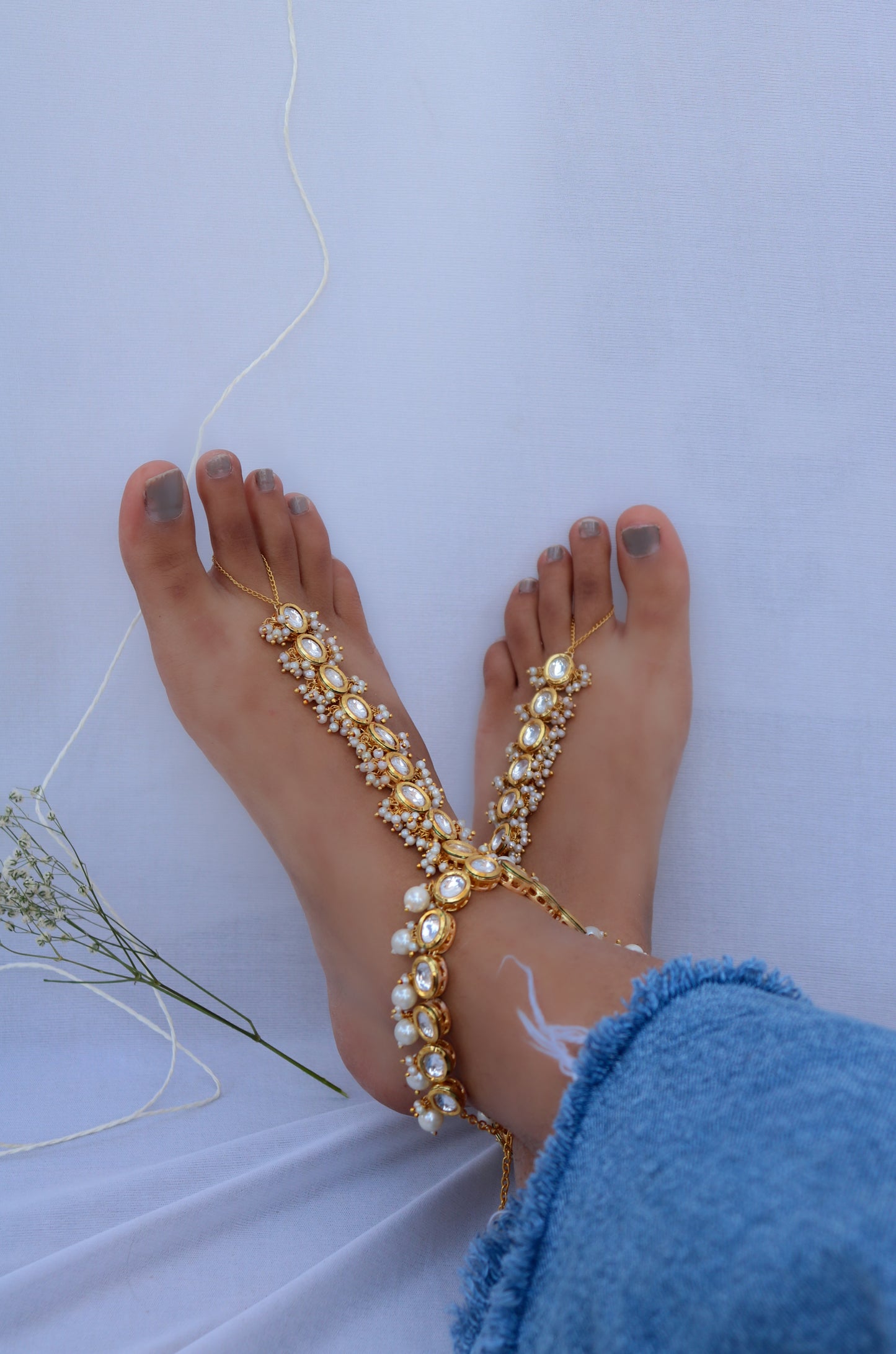 Basira Kundan Pearls Anklet-Pair of 2