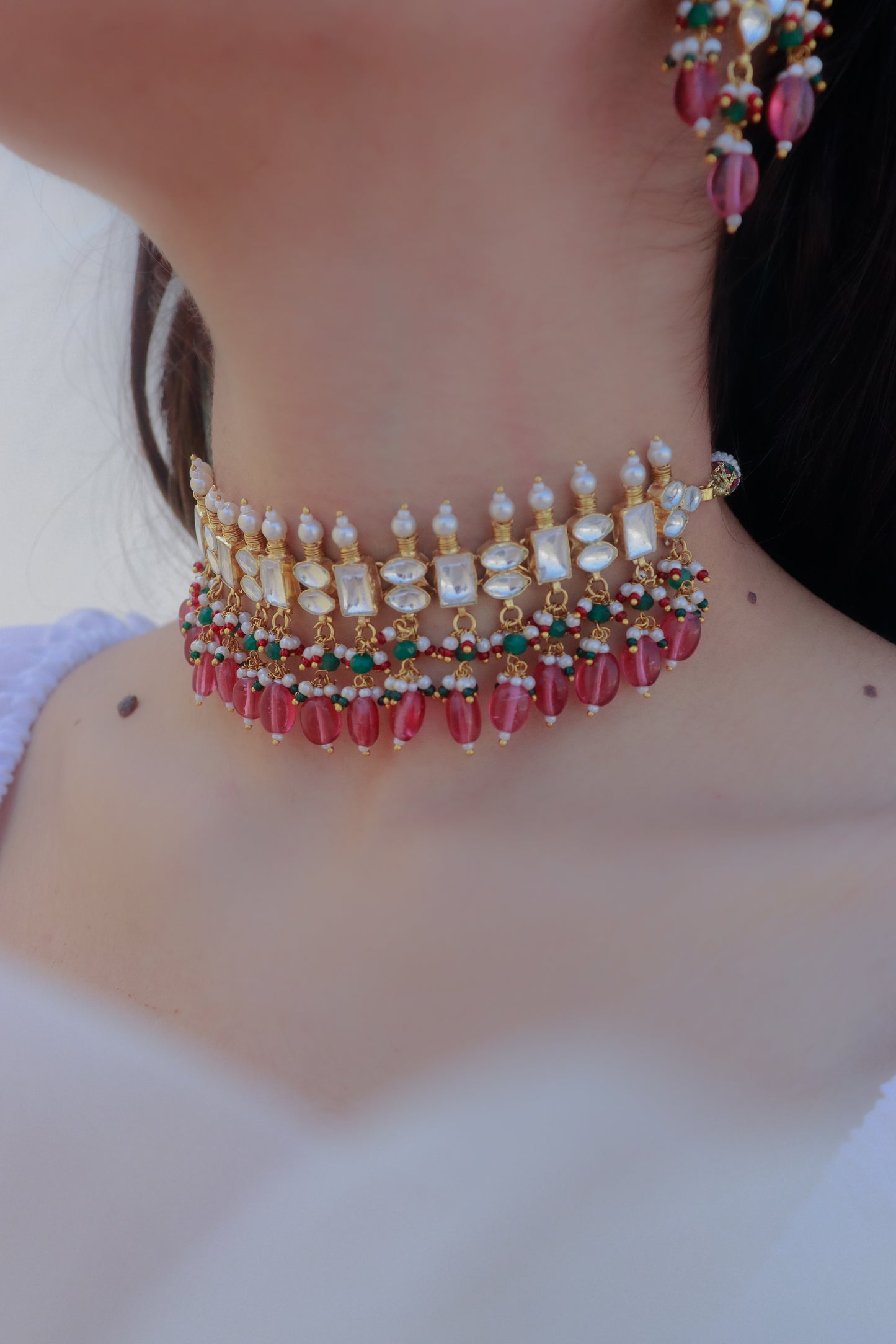 Ira Pink Kundan Necklace Set