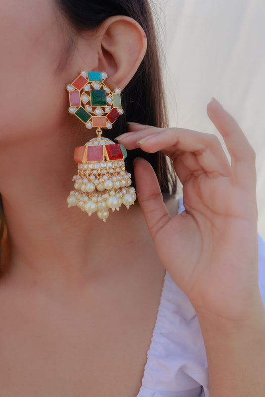 Satrangi Kundan Jhumka Earrings